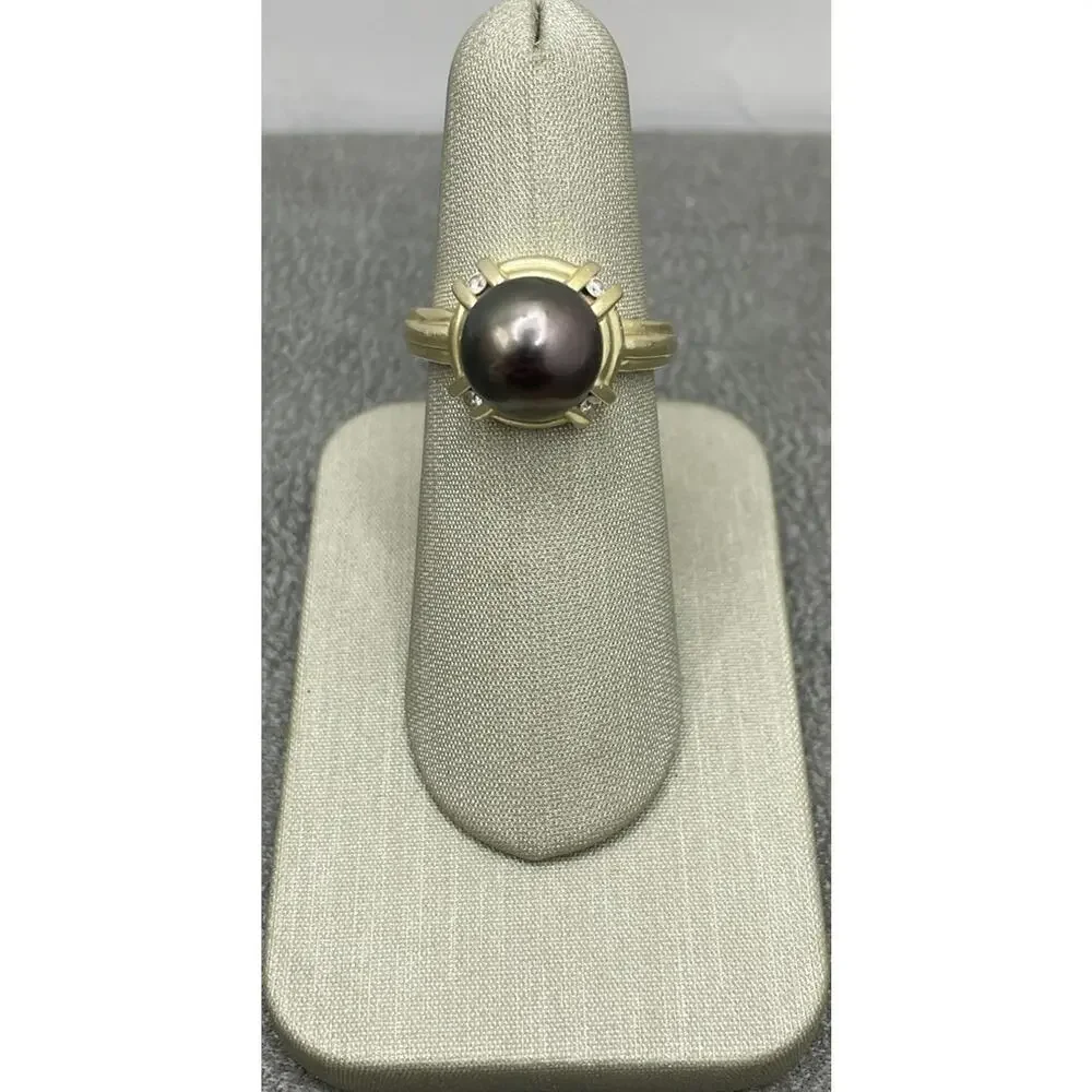 14K Yellow Gold Purple/Grey Pearl & Diamond Accents Ring (26367)